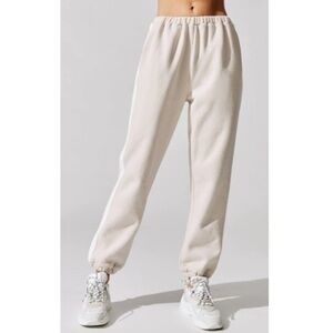 STAUD Cambrie Stripe Jogger Lounge Trouser Cotton Fleece Neutral Pink Cream Sz S